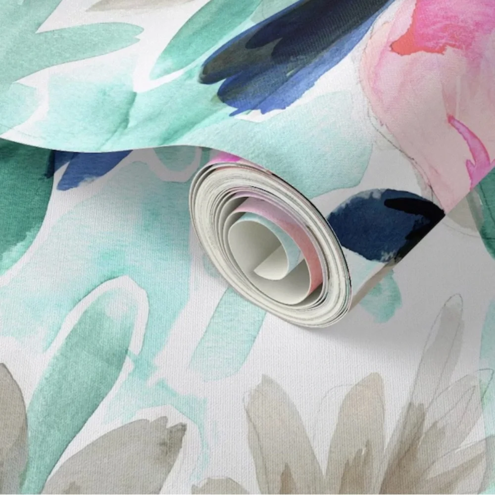 3Rolls Spoonflower Wallpaper Peel & Stick Watercolor Roses Summer Blooms